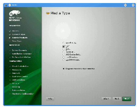 SLES11 Media Type Screen