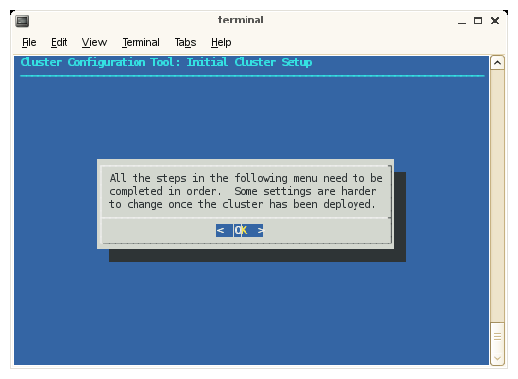 Cluster Configuration Tool: Initial Cluster Setup
Screen