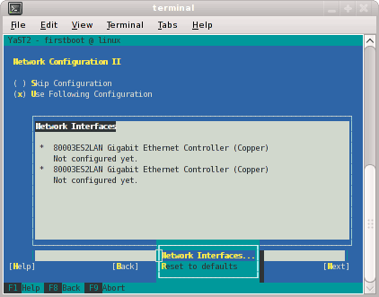 Network Configuration II Screen