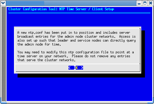 Cluster Configuration Tool: NTP Time Server / Client
Setup Screen (RHEL)