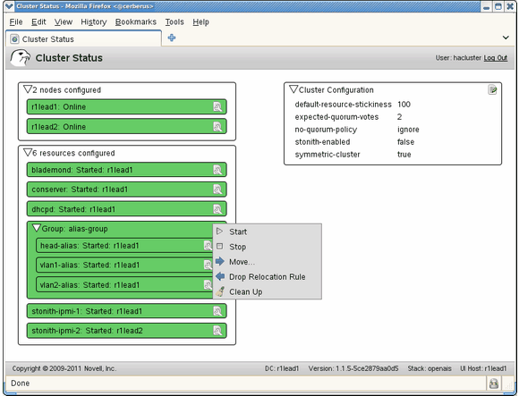 Hawk Interface with Resource Control Pop-up Menu