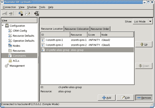 CRM GUI Configuration 
Constraints Selection Example