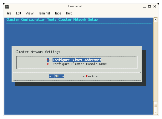 Cluster Network Setup Screen