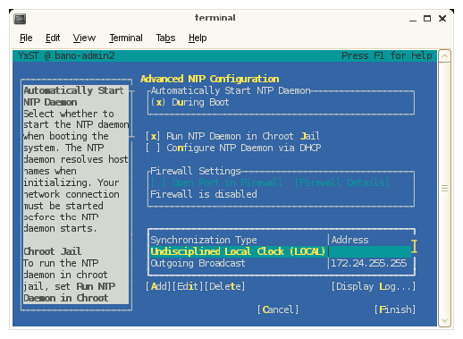 Advanced NTP Configuration Screen